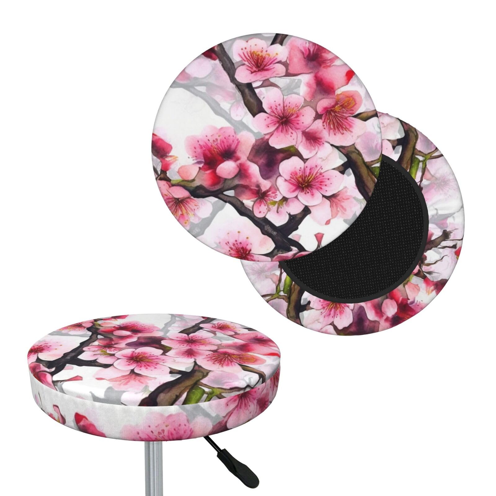 FekiLoot Cherry Blossom Watercolor Round Bar Stool Covers Stretch Washable Bar Stool Covers Dustproof Slipcover Bar Chair Covers with Elastic Band for Bar Kitchen Living Room Decor 13 Inch