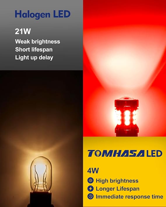 3157 LED Bulbs Red for Brake Lights, 24 SMD Chipsets 300% Brighter 3056 3156 3057 4157 LED Replacement Bulbs for Tail Lights, Stop Lights, Brake Lights, Brilliant Red, Pack of 2