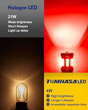 3157 LED Bulbs Red for Brake Lights, 24 SMD Chipsets 300% Brighter 3056 3156 3057 4157 LED Replacement Bulbs for Tail Lights, Stop Lights, Brake Lights, Brilliant Red, Pack of 2
