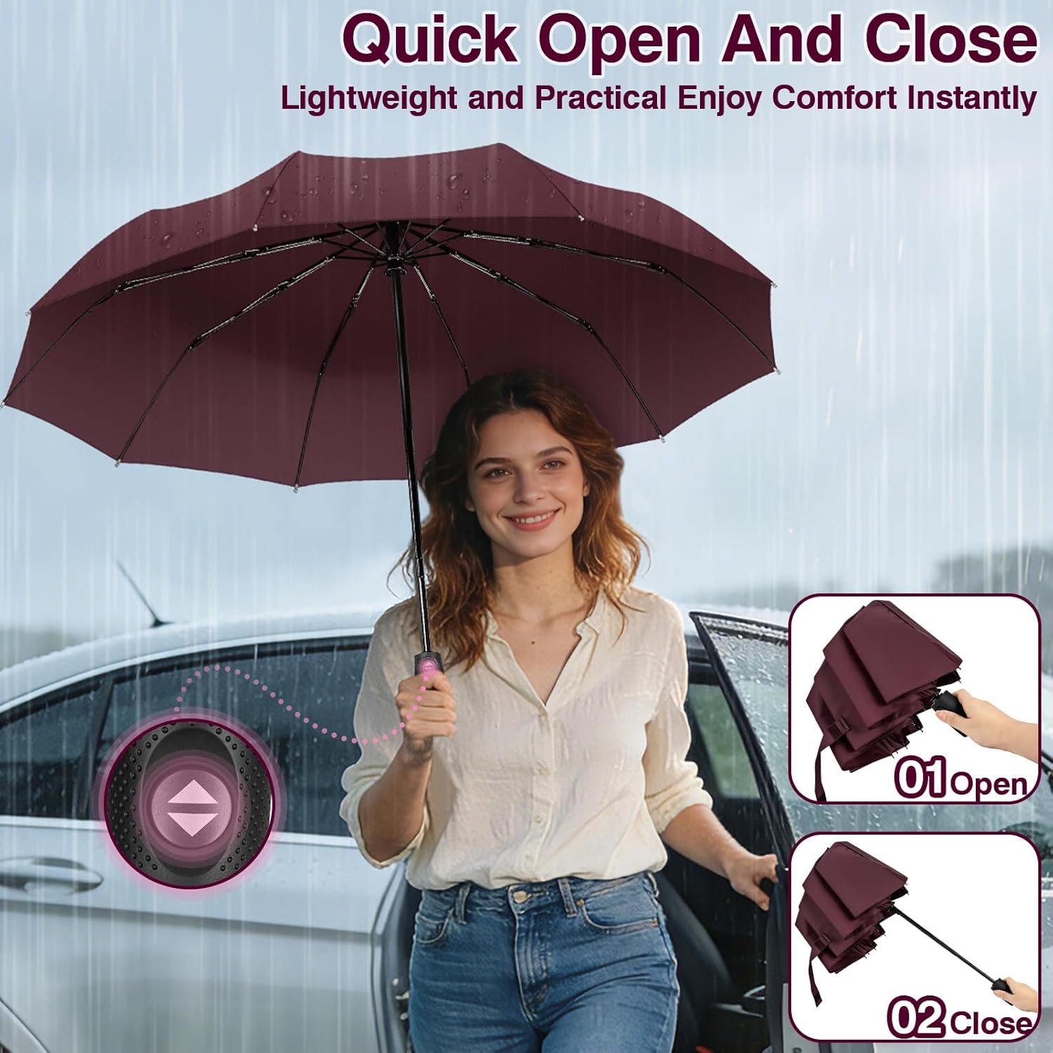 ZOMAKE Travel Umbrella Compact - 10 Ribs Portable Collapsible Umbrellas for Rain Windproof - Paraguas Automatic Small Folding Umbrella Lightweight Packable Umbrella for Women Men