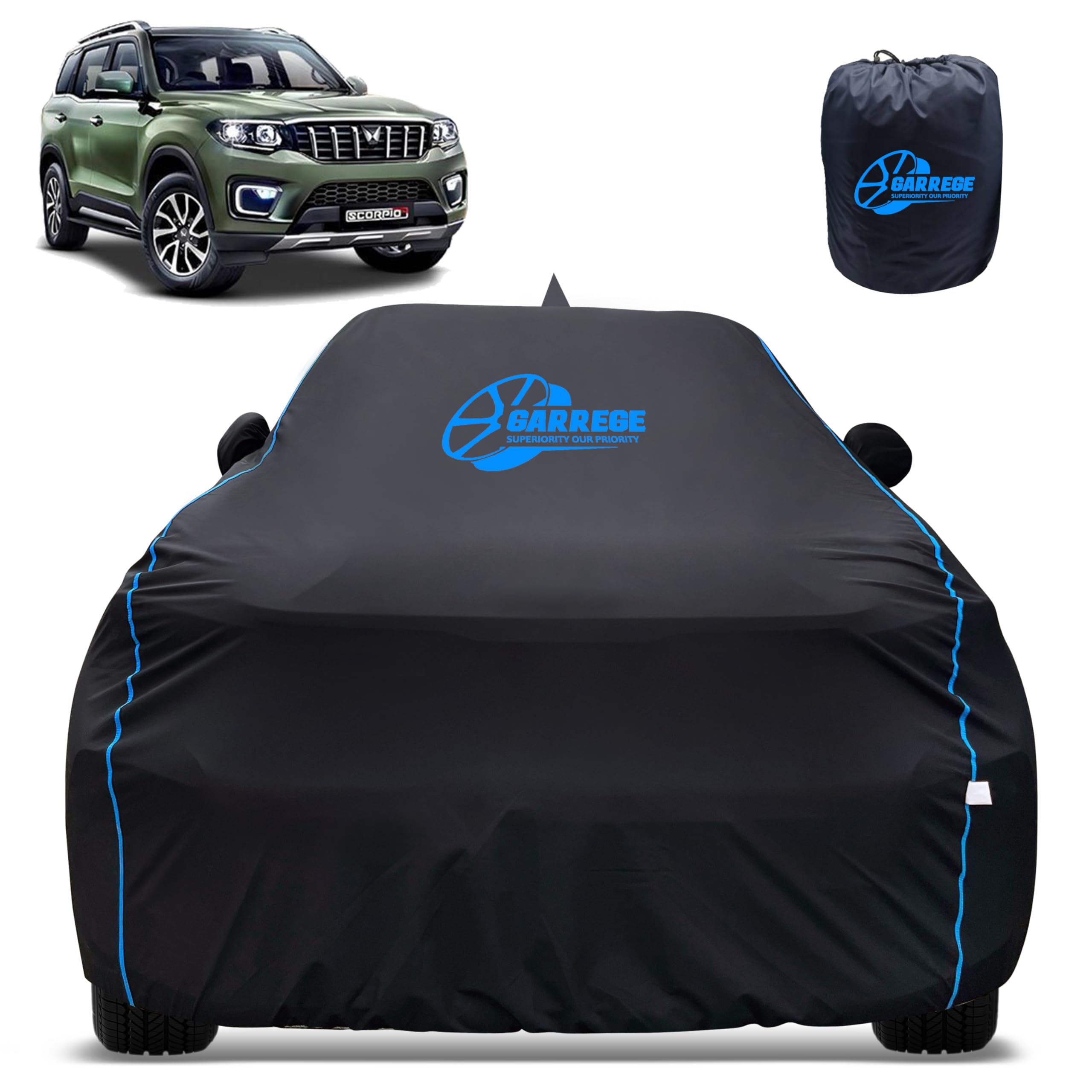 100% Waterproof Car Cover for Mahindra Scorpio N - Black, All-Weather & Animals Nail Protection with Mirror & Antenna Pockets | Premium Washable Fabric | Custom Fit-image-37