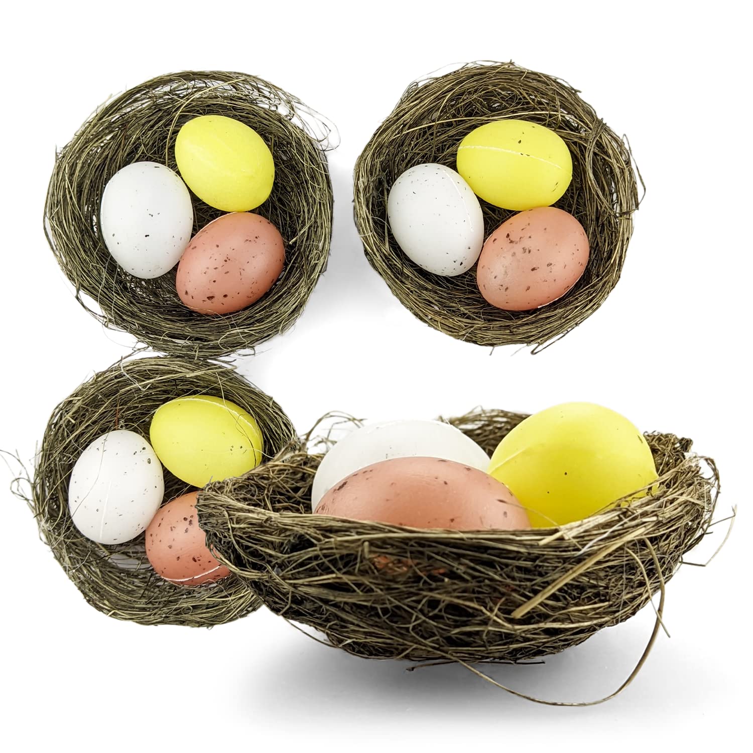 Netuno 4 Bird Nests Decorative with Eggs 5.5 cm 2.16 in Easter Nest Artificial Eggs Spring Table Home Garden Craft Decoration