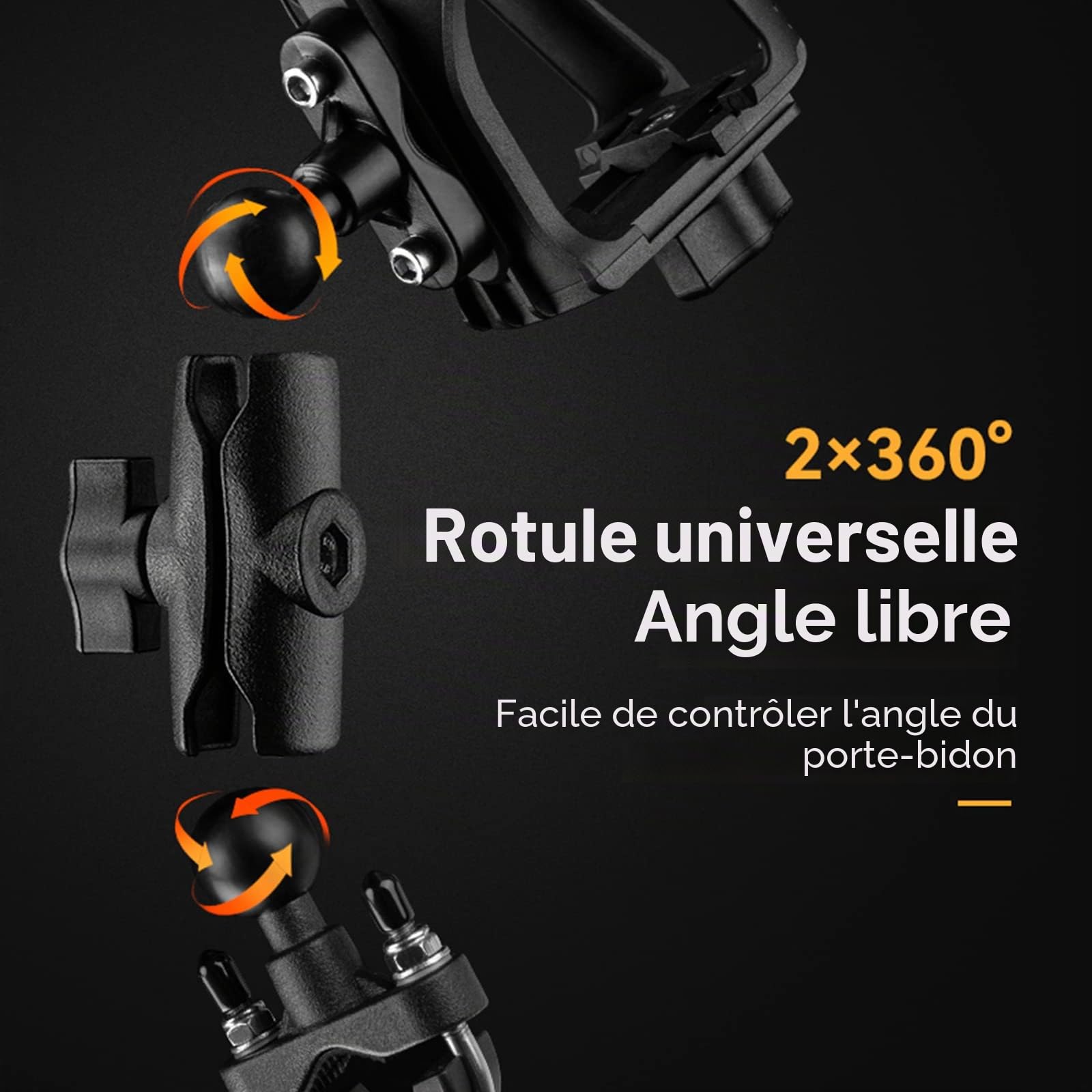 ROCKBROS Porte-bouteille pour vélo, moto, avec rotation à 360 °, réglable, léger, porte-gobelet pour vélo, moto