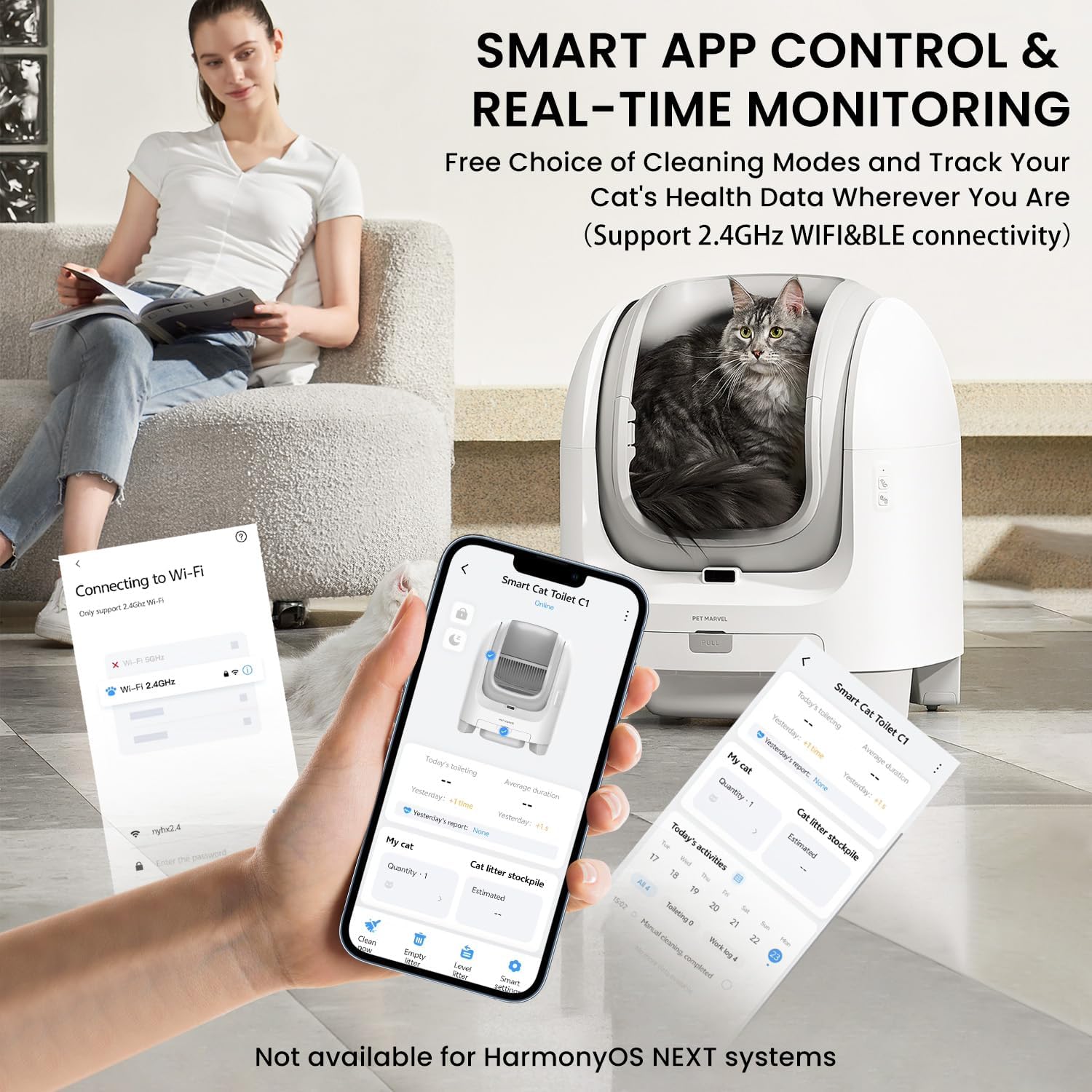 Image showing the PET MARVEL C1 litter box disassembled into its main components for easy cleaning.