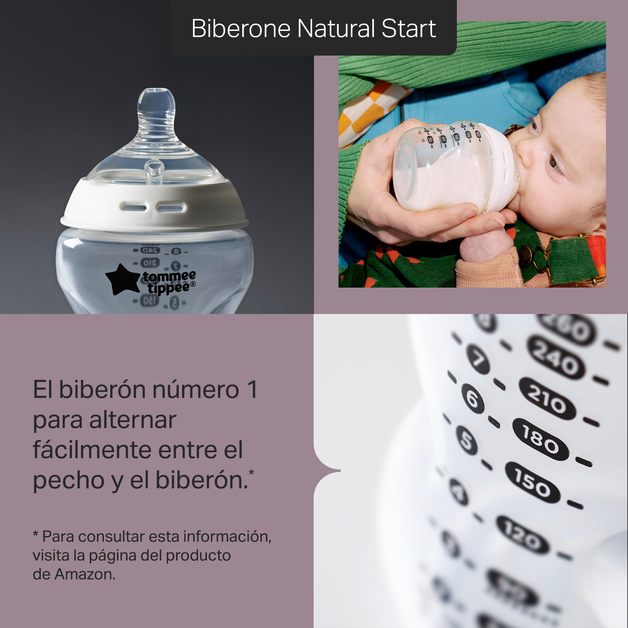 Tommee Tippee Set con Chupetes y Biberones, incluye Biberones Natural Start de 150ml y 260ml con Autoesterilización y Tetinas de Flujo Lento y Extralento y Chupetes Ultra-light StayPut y Recién Nacido