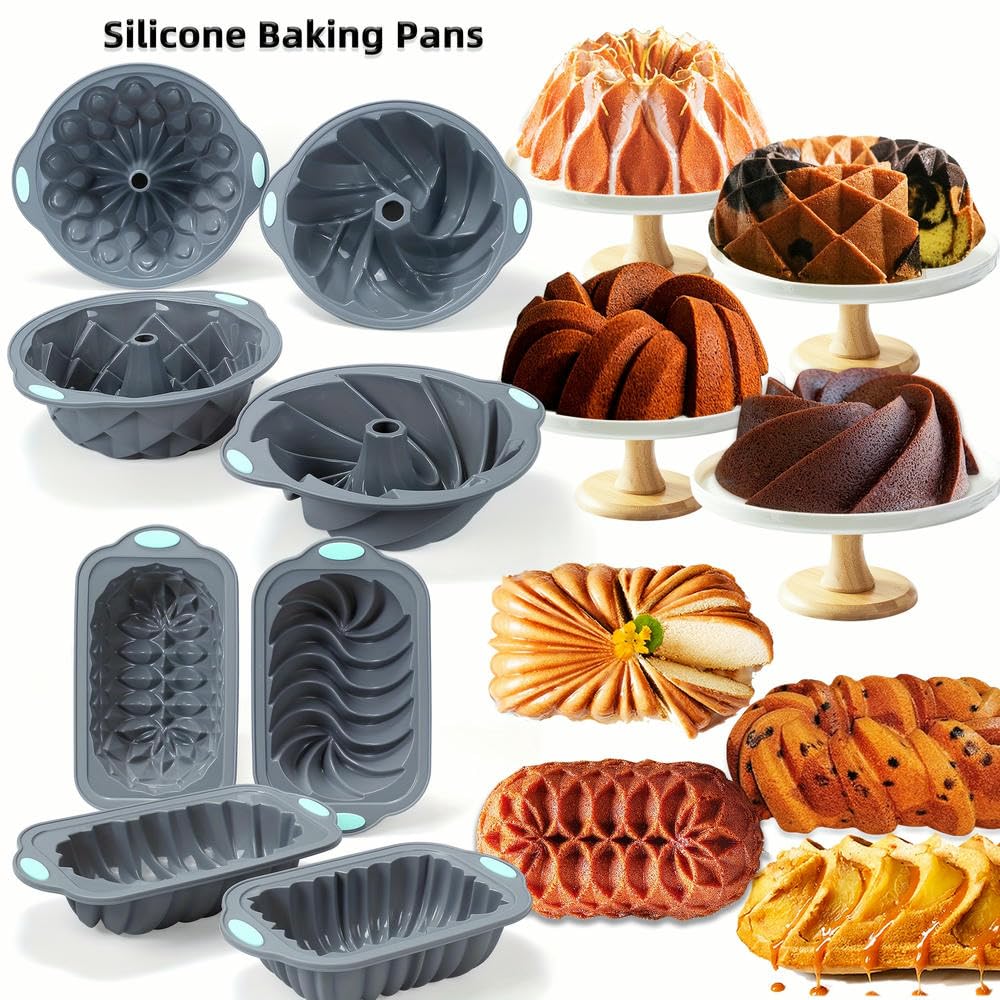 NYSDM Lot de 4 moules à gâteaux en Silicone antiadhésifs à Tubes cannelés pour gâteaux de Cuisson Brownies Flan Pain de Viande Couronne Nid Formes tressées en Spirale