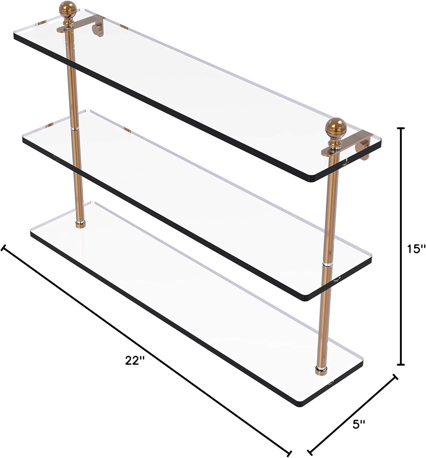 Allied Brass MA-5/22 Mambo Collection 22 Inch Triple Tiered Glass Shelf, Brushed Bronze