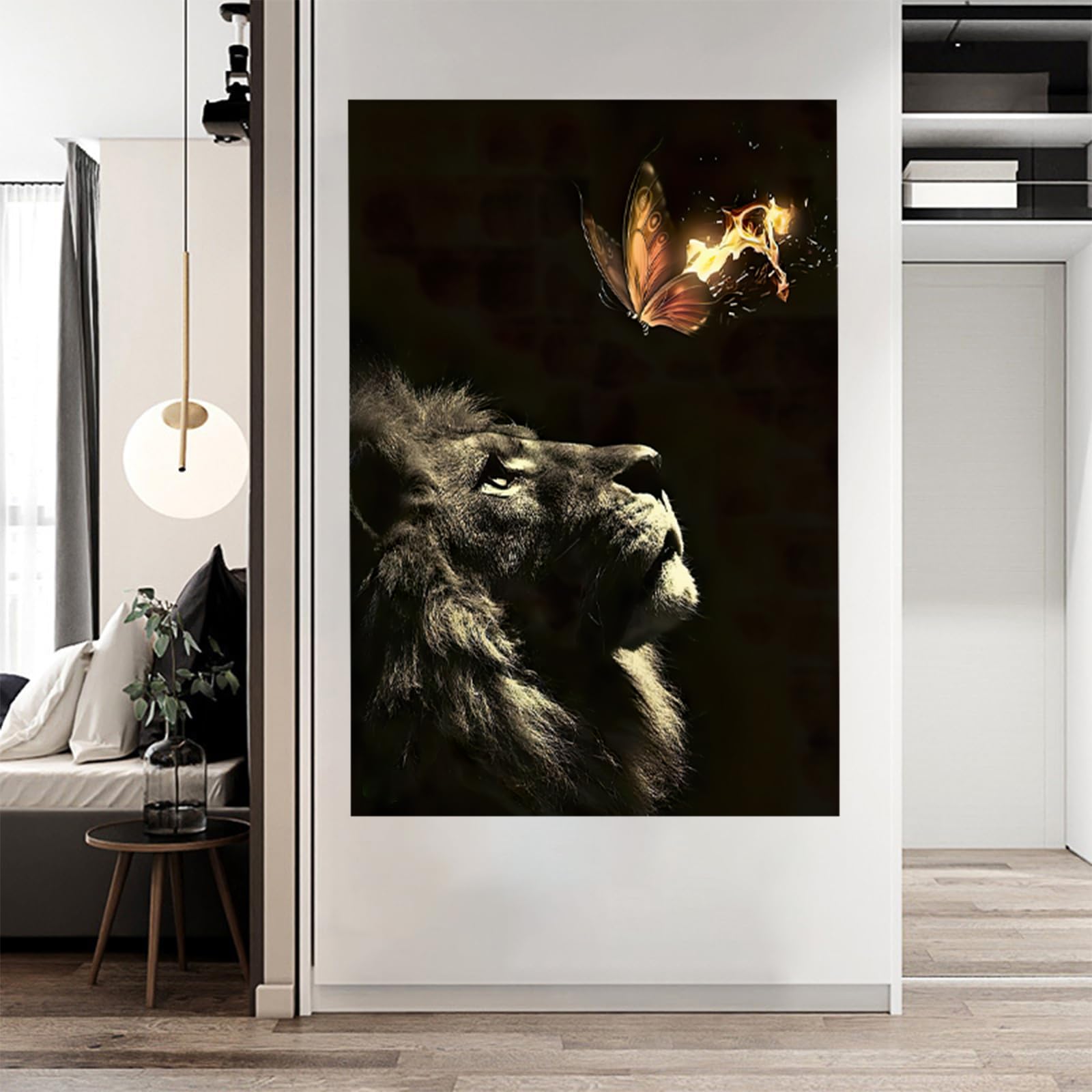 WZXGHE Cuadro de león, póster de arte de mariposa y león, arte moderno de pared con motivos de león, póster decorativo para el salón, sin enmarcar (B, 40x60cm)
