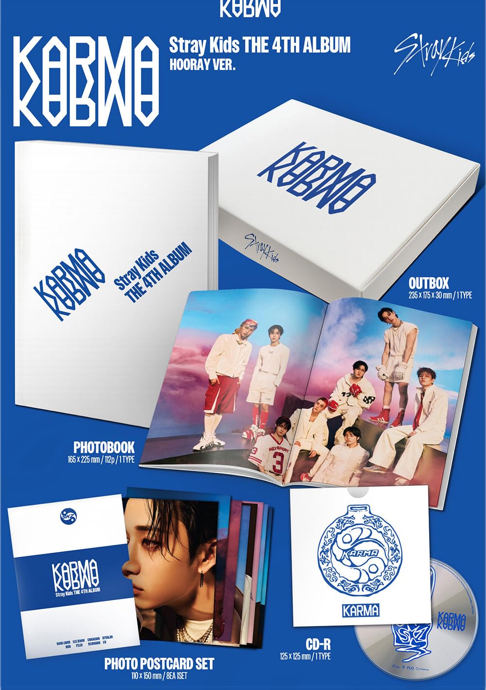 HOORAY. STRAY KIDS KARMA The 4th Album STANDARD. Photo Book+10 Card+Sticker+Poster+POB+GIFT