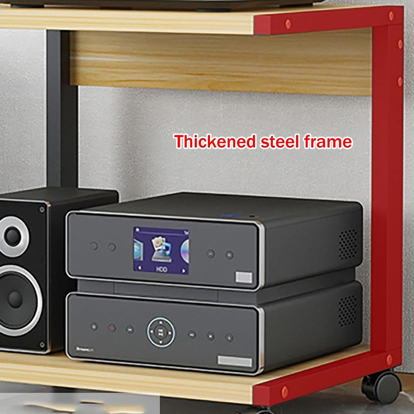 Tv Rack Hifi Shelf Audio Cabinet, Audio Rack met 2 Niveaus Wieltjes