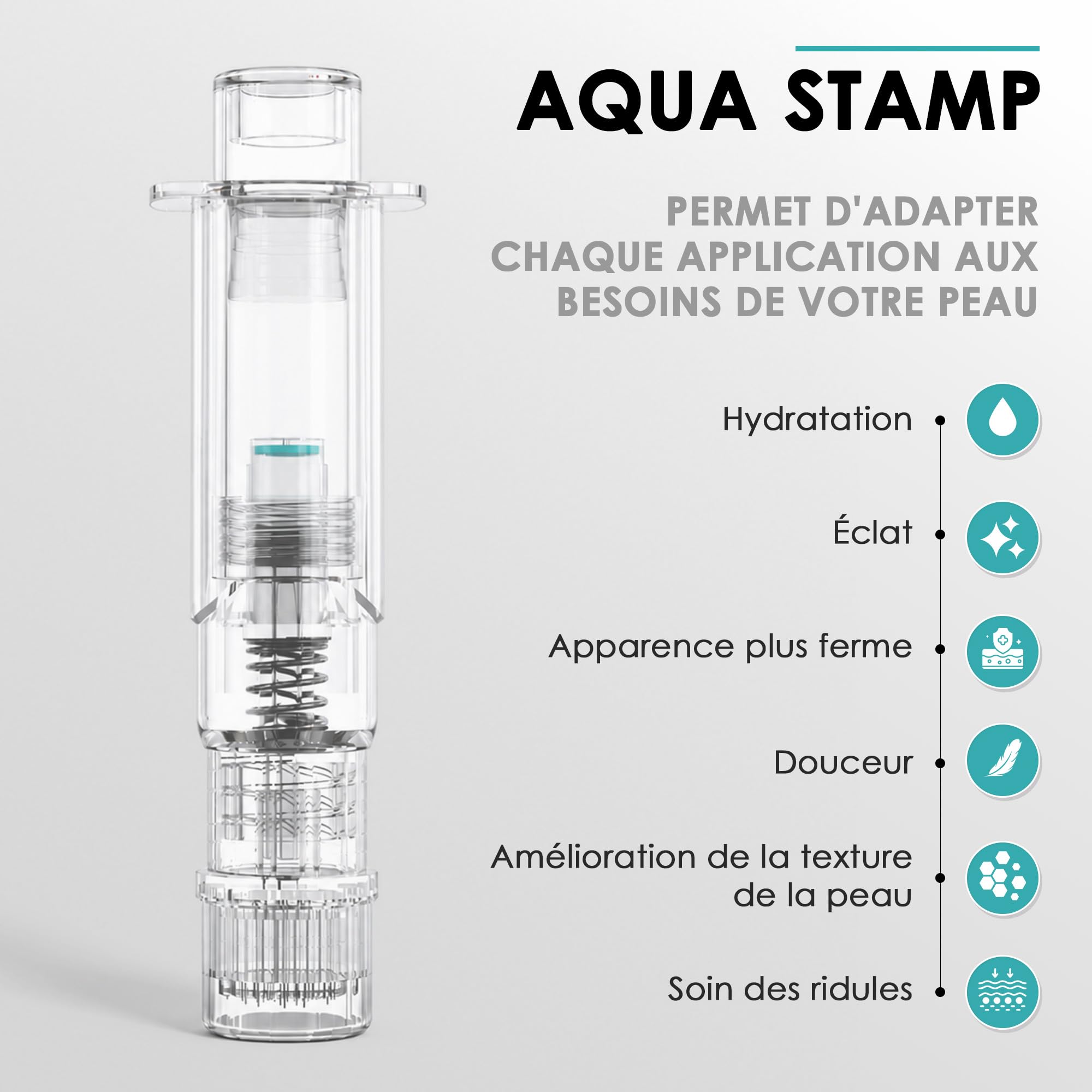 Aqua Stamp 0,5 mm - Alternative au dermaroller et au derma stamp - Système d'infusion de précision, 19 aiguilles en titane