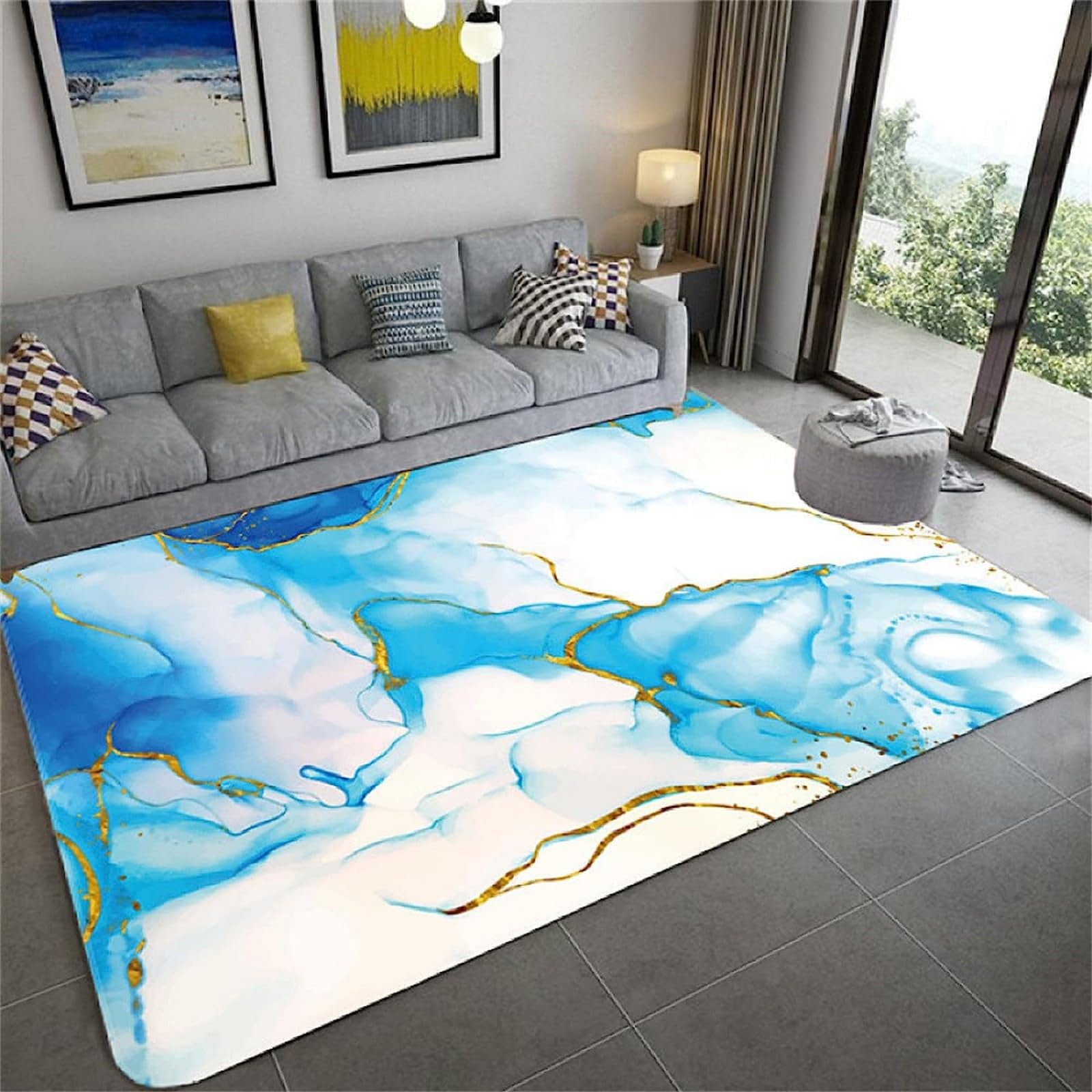 Tapis doux pour chambre d'enfant marbre coloré antidérapant et lavable 140x200 cm