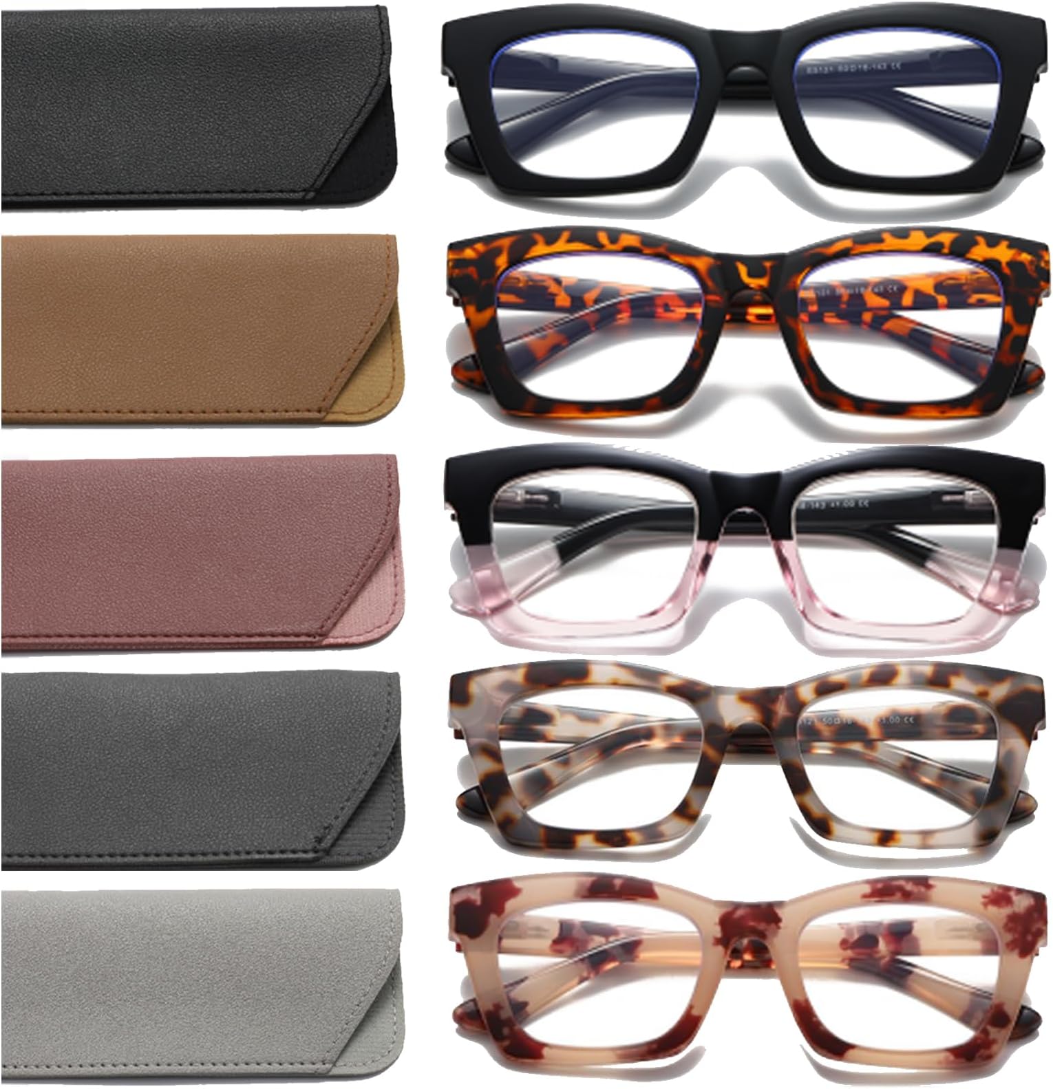 Hubeye 5 Pairs Oprah Style Square Reading Glasses for Women