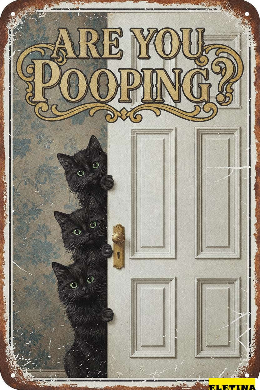 Personalized Sign for Man Cave Funny Bathroom Wall Art Black Cat Metal S - Vintage Metal Tin Wall Art Decor, Are You Pooping Bathroom S Home, Restroom,12x8 Inch Private Property Decorative