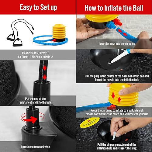 Miniatura 6 de JX FITNESS Entrenador de media pelota de equilibrio de 22.8 in, ejercicio de estabilidad, media pelota de yoga con bandas de resistencia y bomba,