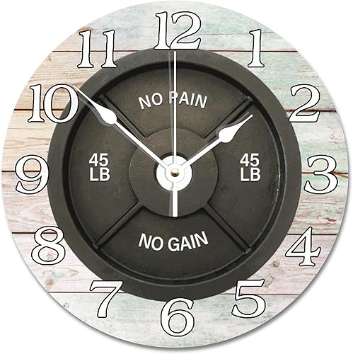 ArogGeld Reloj de pared con placa de pesas con levantamiento de potencia, decoraciĂłn de gimnasio en casa, grano de madera envejecida, 10 pulgadas, ArogGeld Reloj de pared con placa de pesas con levantamiento de potencia, decoraciĂłn de gimnasio en casa, grano de madera envejecida, 10 pulgadas,
