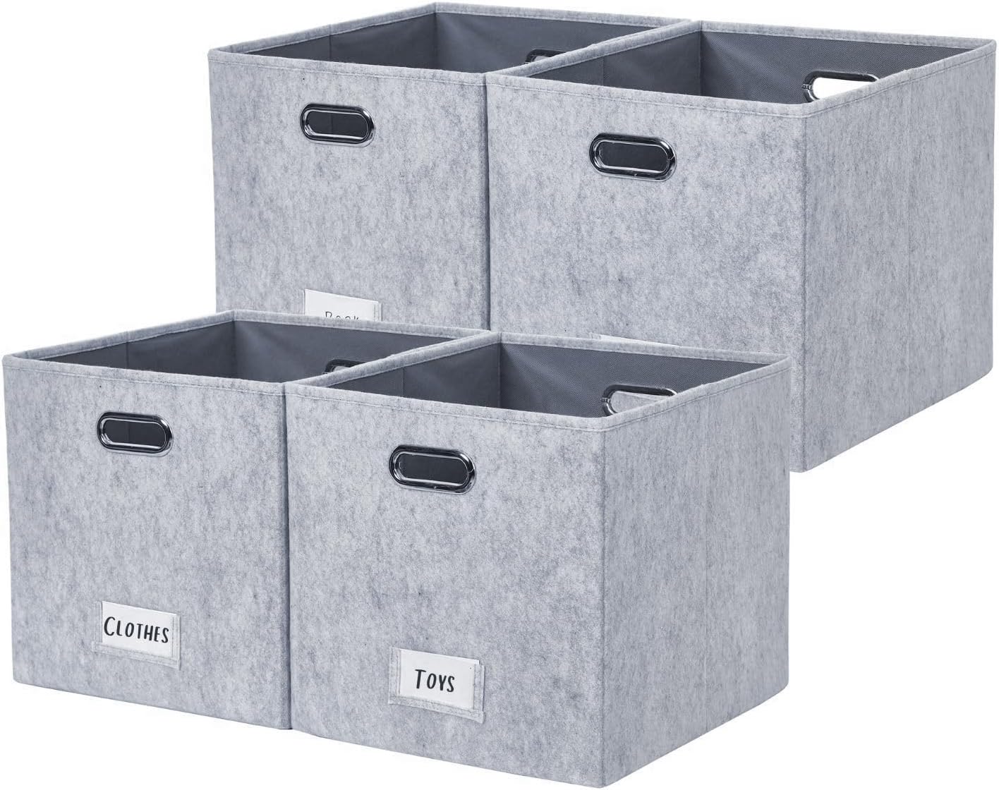 DECOMOMO Felt Storage Basket 13x15x13 Storage Cube Bins with Label Holder, Fabric Storage Cubes for Shelves Closet Toys Clothes Nursery (Kallax / 4pcs, Light Grey) Light Grey Kallax / 4pcs