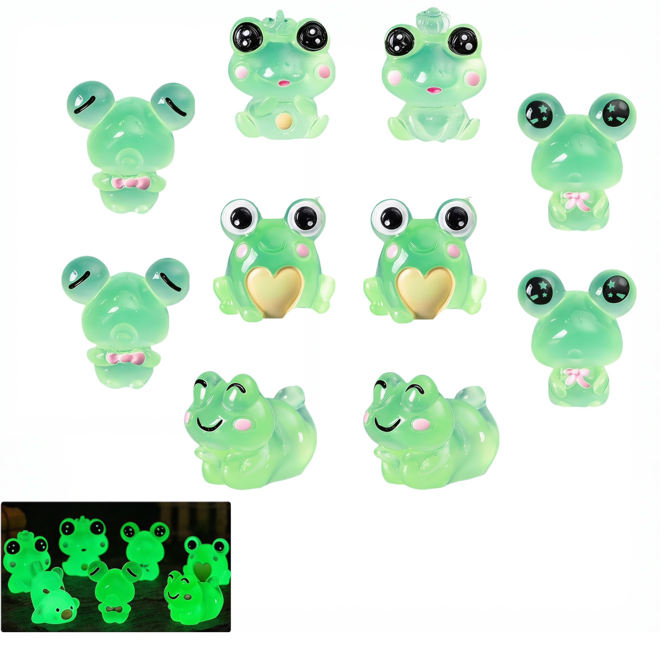 YDAKGUEY Mini Frog Figurines, 12 Pcs Resin Animals Glow in The Dark, Mini Resin Animals for Garden Landscape Home Car Dash Decoration Desktop Ornament
