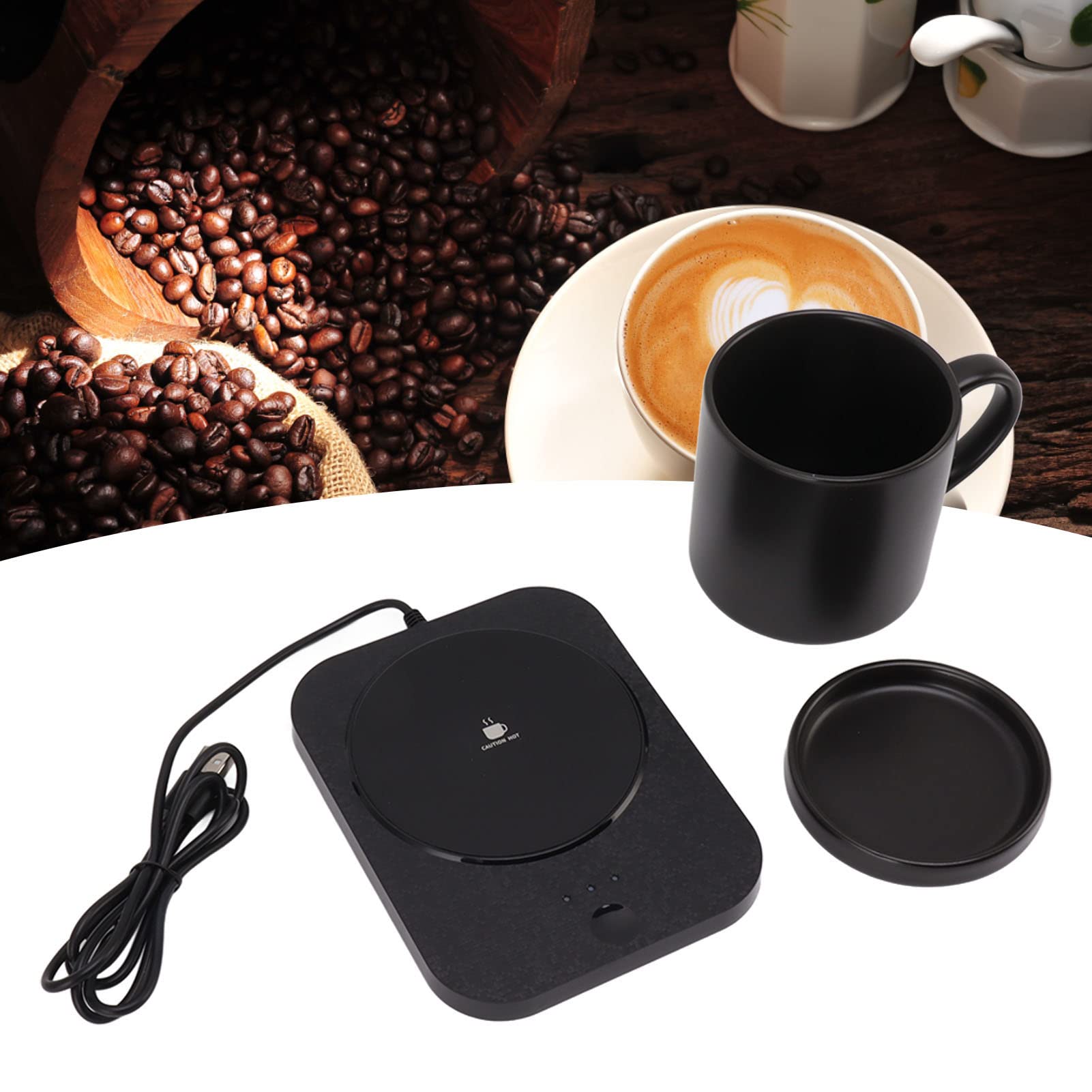 Calentador de tazas de 55° alimentado por USB con 3 ajustes de temperatura para uso en el hogar y la oficina (negro)