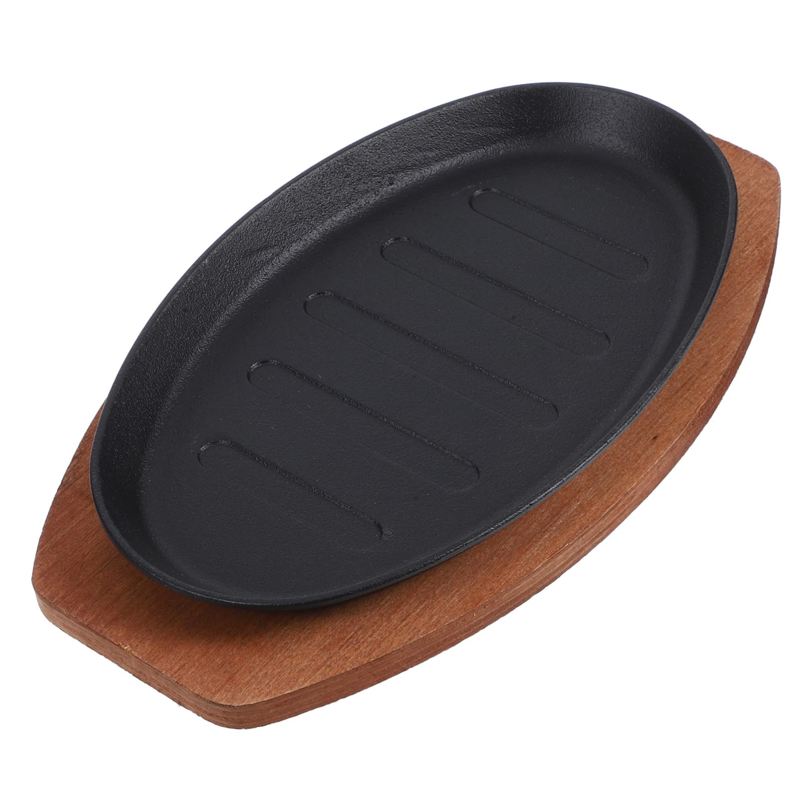 LABRIMP Plato de Hierro Fundido para Asador con Base de Madera, Superficie Lisa y Elaboración Fina, Adecuado para Restaurante y Pescado Parrilla