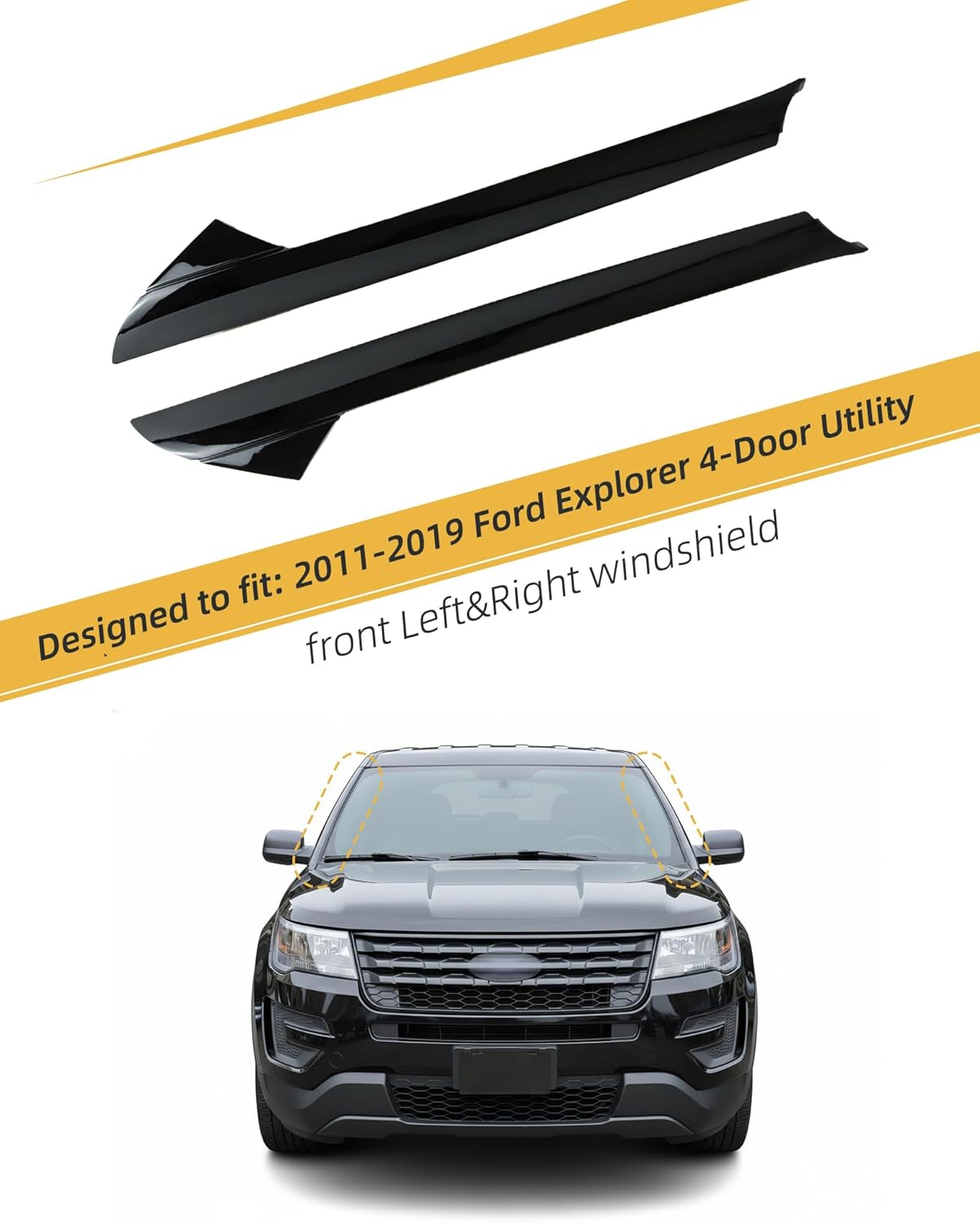 Flecto 2-Pack Outer Windshield A-Pillar Trim Molding Front Left & Right Pair Compatible with Ford Explorer 2011-2019, Replaces BB5Z-7803136-AA BB5Z-7803137-AB
