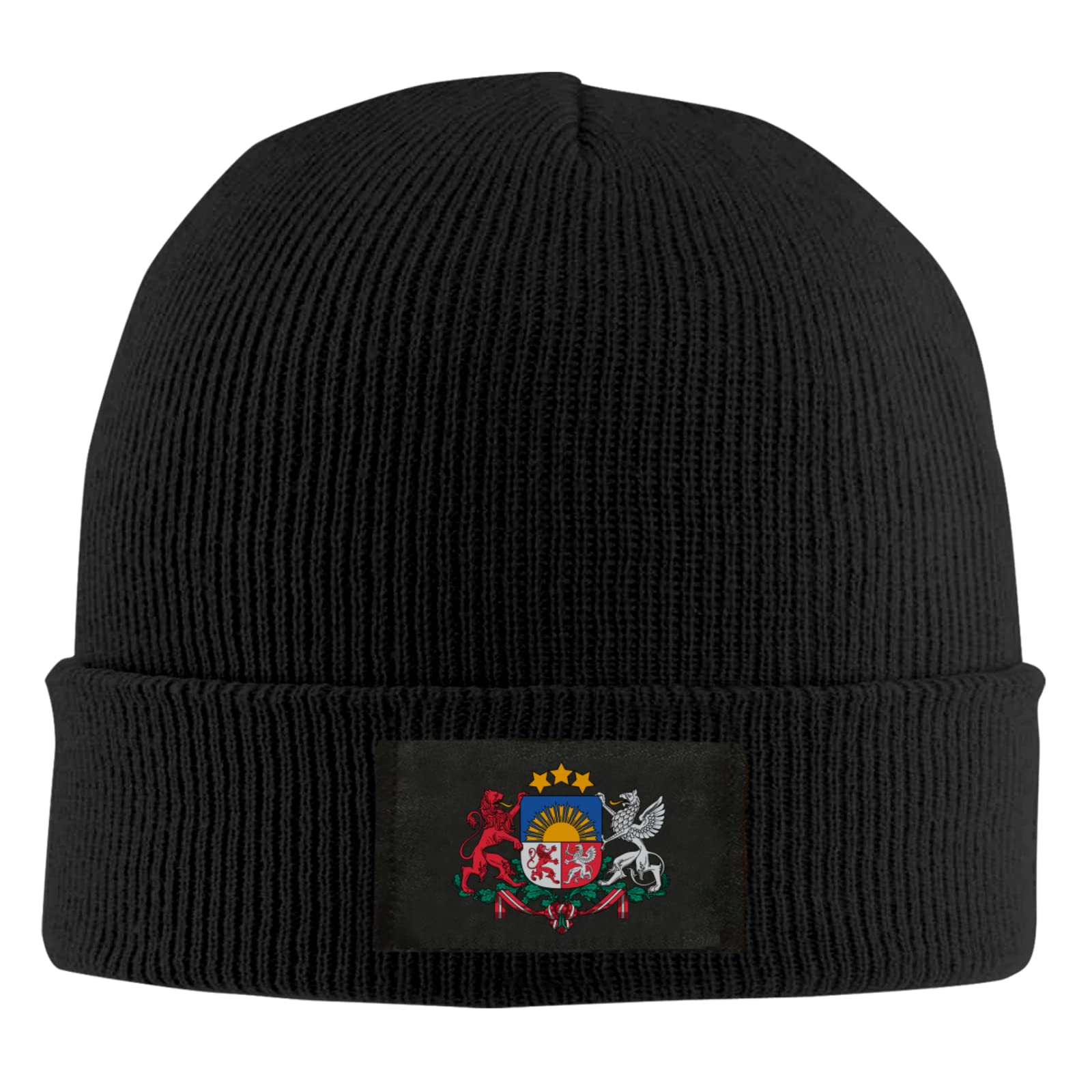 Djngn Unisex Black National Emblem Of Latvian Beanie Hat Knitted Warm Cap Wool Knitted Hat