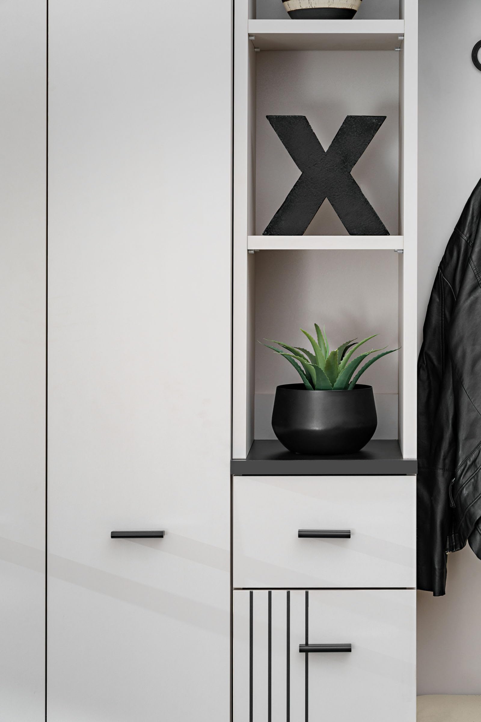 Deconation Hugo Viii - Mueble de entrada con espejo y armario (madera Mdf de Cachemira y negro, 210 x 203 x 32 cm)