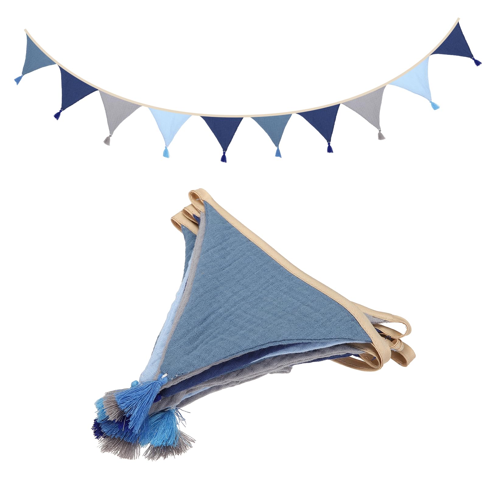 sourcing map 3.1m/10.2ft Fabric Pennant Banner, Nursery Pennant Banner Flags with Tassel Trim Bunting Garland Reusable Party Decoration Room Decor for Birthday, Blue/Grey
