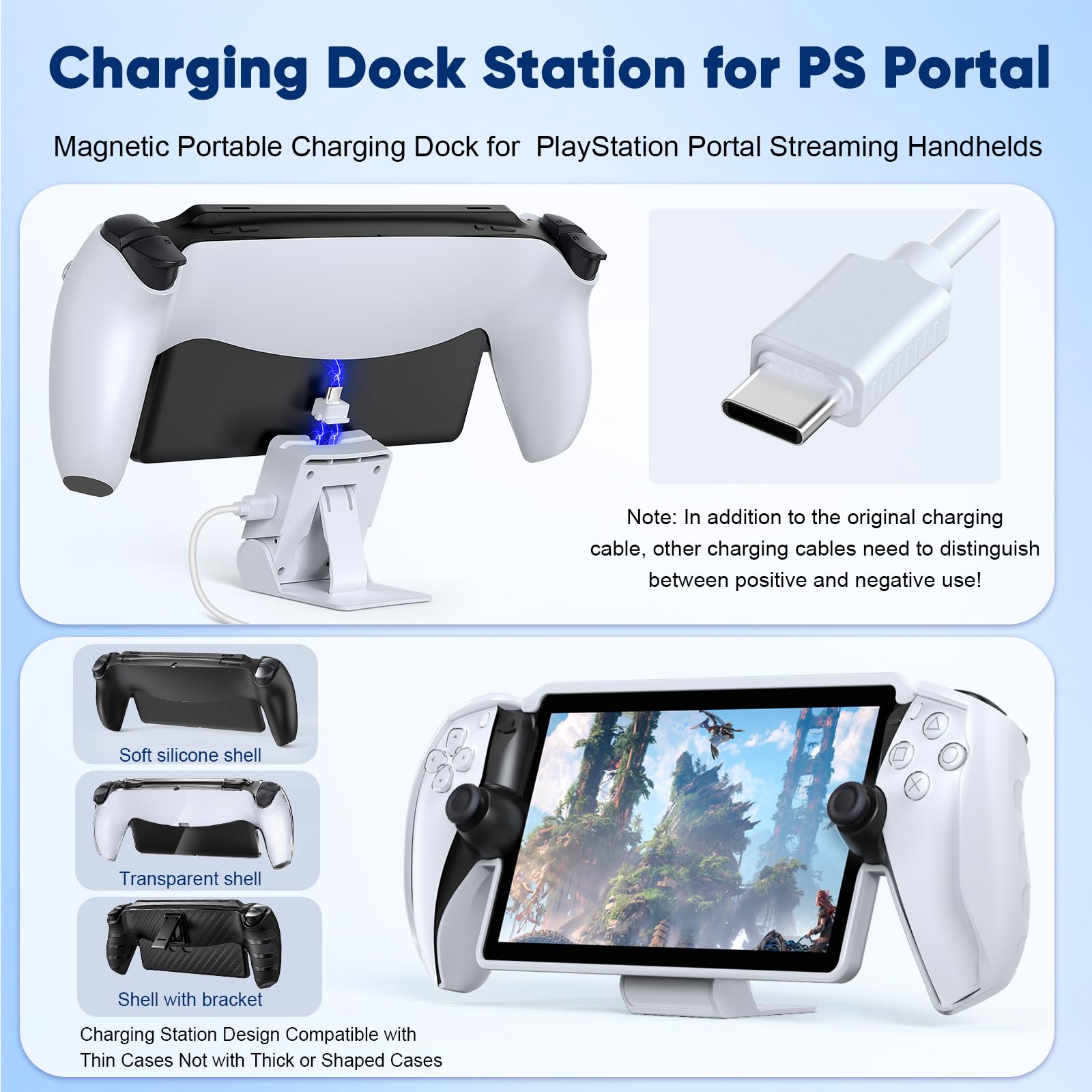 Bundle di accessori per PlayStation Portal, custodia portatile per PS Portal, dock di ricarica magnetico per portale PS5, custodia protettiva, 2 protezioni per schermo HD, cuffie cablate, 4