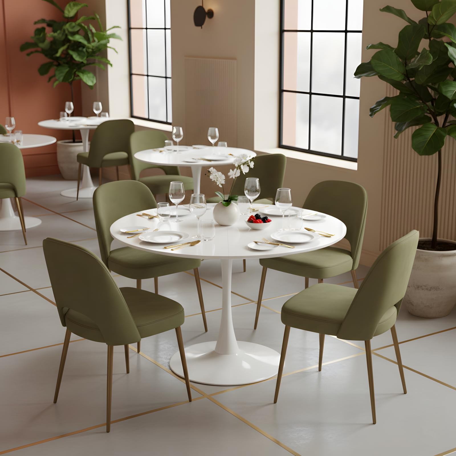 Table de Salle a Manger Ronde Blanche de 110 cm Diametre pour 4 à 6 Personnes, Table Ronde Salle Manger Moderne avec Base en Métal pour Cuisine Salon Restaurant Café Bureau, Blanc
