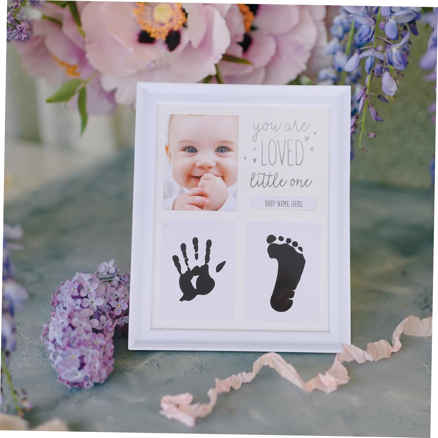 SECFOU Baby Milestone Picture Frame Hand Footprint Kit Stylish Baby Photo Frame for Nursery Decor Birth Announcement
