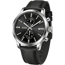BUREI Men's Brown Leather Classic Wrist Watches Analog Quartz Chronograph Dress Watches for Men relojes para Hombres,Gift for Men