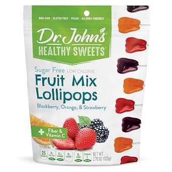 Dr. Johns Sugar Free Candy, Healthy Lollipops with Zero Sugar, Low Calorie Snacks, Keto Friendly Hard Candy Sweets, Mixed Fruit, 14 Count, 3.7 OZ
