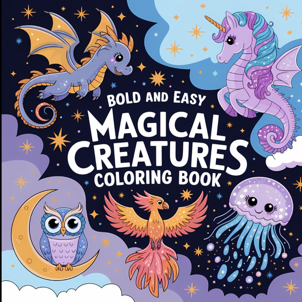 Bold and Easy Magical Creatures Coloring Book: Fun and Relaxing Designs Filled with Mythical Wonders.