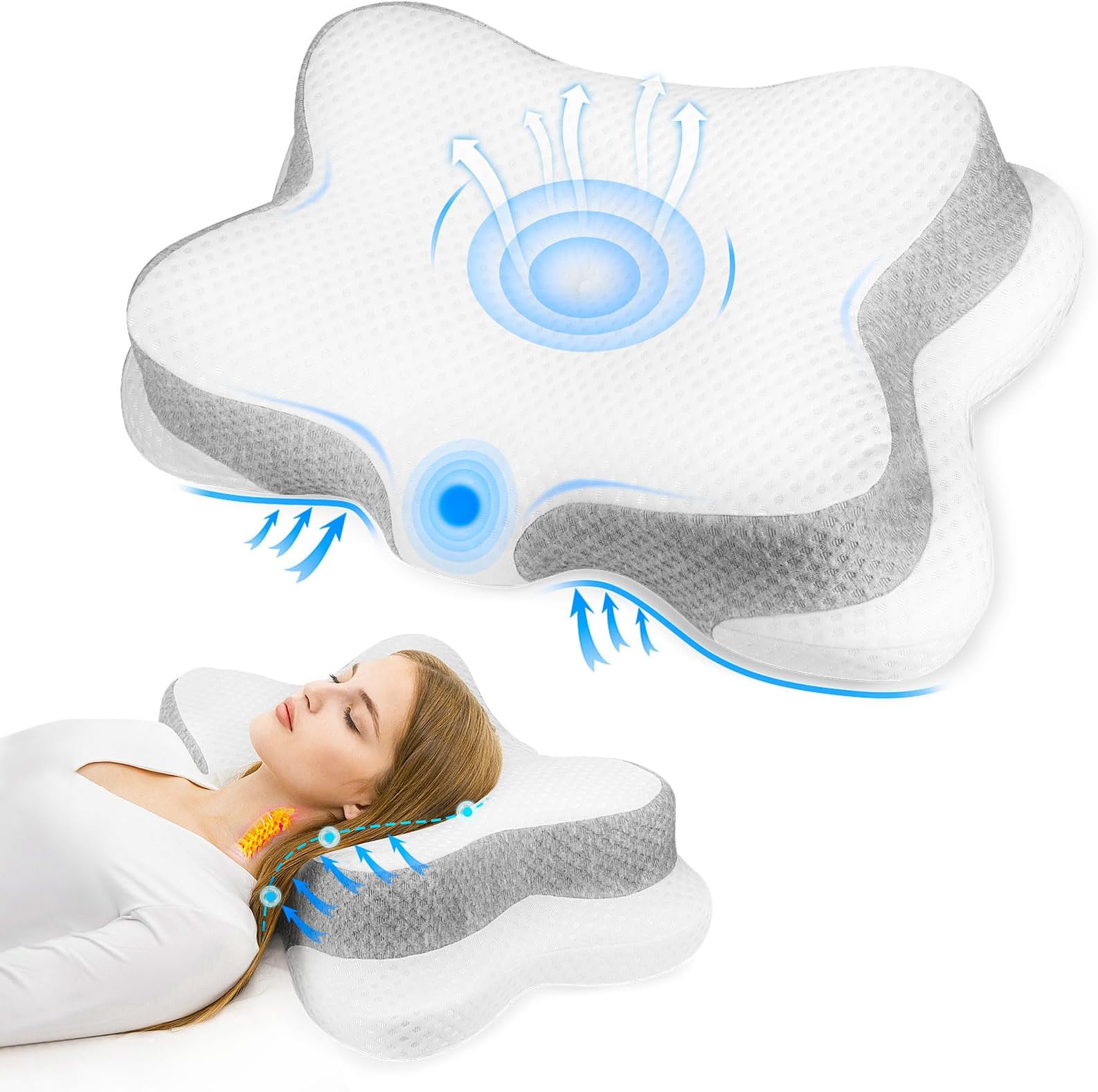 Cervical Memory Foam Pillow, Side Sleeper Pillows for Adults, Contour Neck Pillow for Back and Stomach Sleepers, 2 Heights Ergonomic Pillow for Neck and Shoulder Pain, Breathable Pillowcase