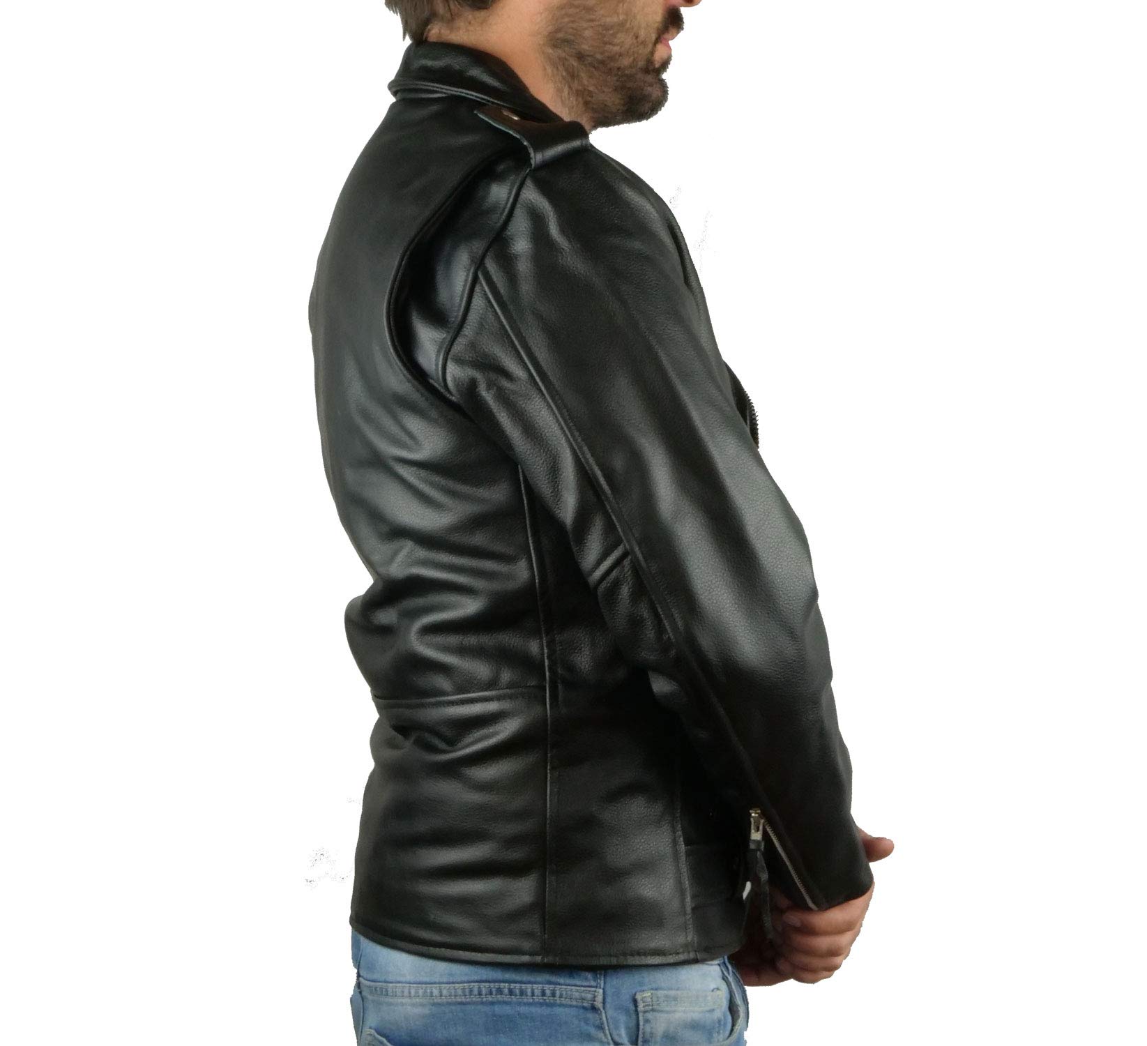 IGUANA CUSTOM CLOTHES Chaqueta Cruzada para Hombre de autentico Cuero de Vaca de Estilo rockero, Punk o Motero con cinturón y Forro, un Estilo clásico Que Nunca Pasa de Moda. (XS)