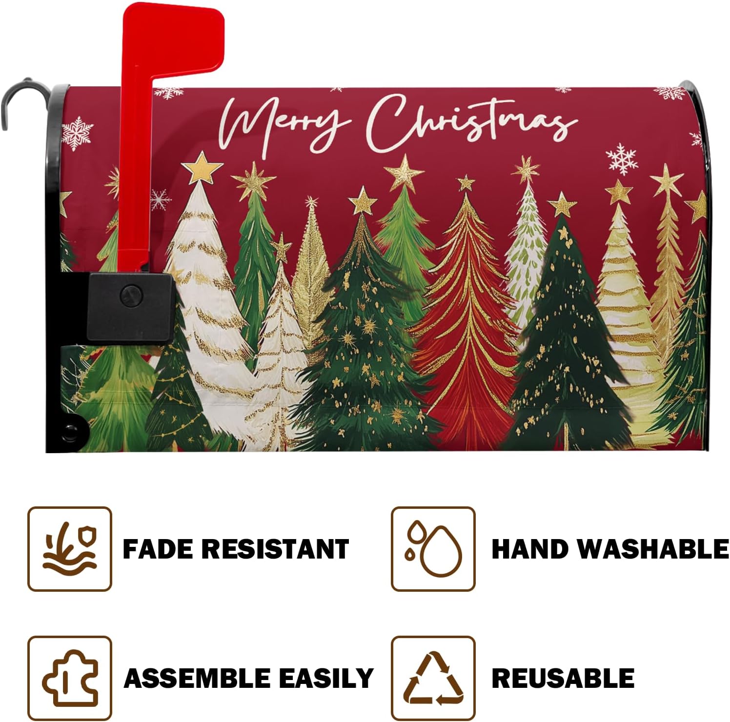 Merry Christma Mailbox Covers Magnetic Winter Xmas Tree Mailbox Cover Standard Size 21 x 18 Inch Winter Snowflake Mail Box Wraps for Farmhouse Garden Yard Decor