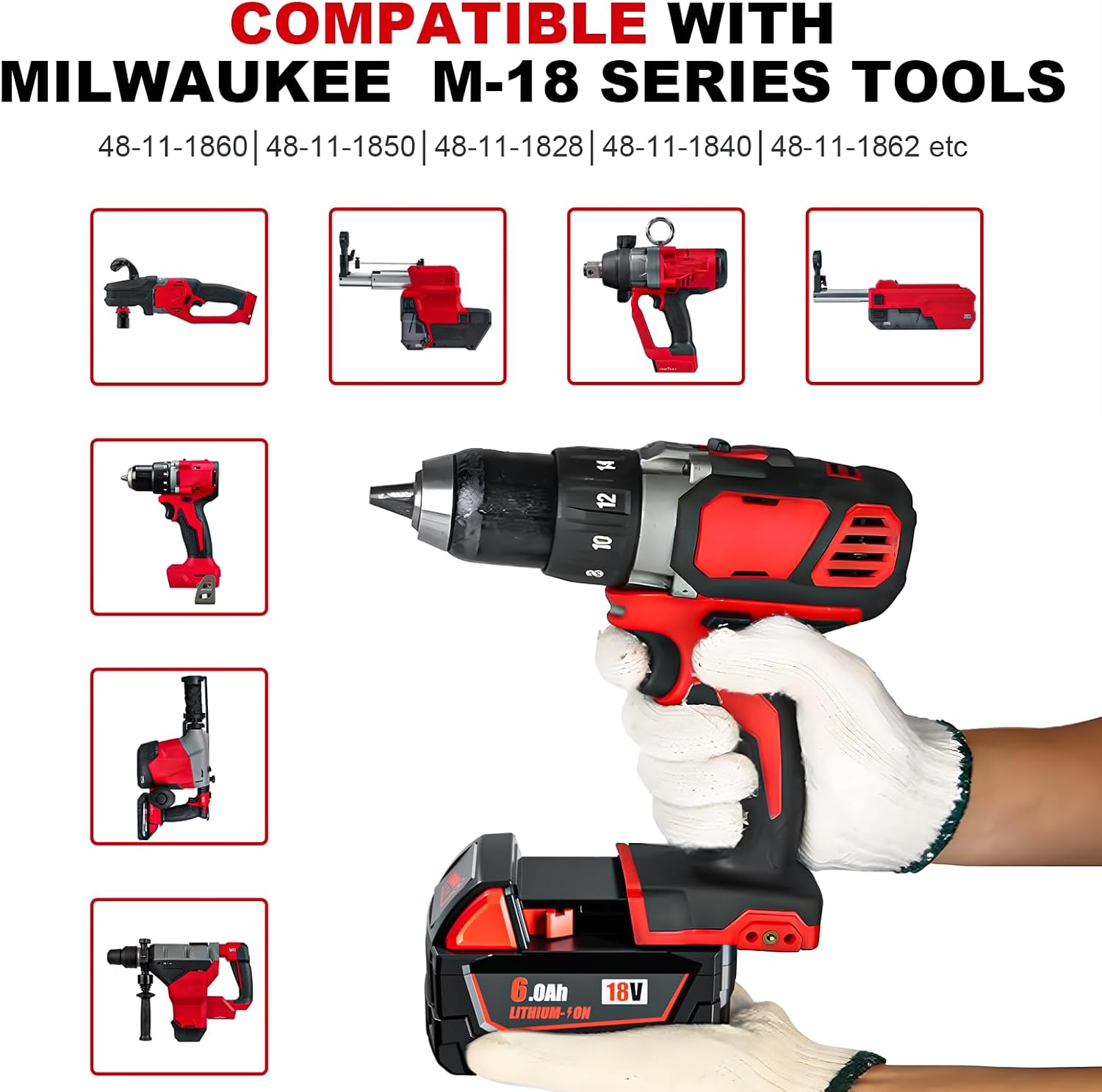 6.0Ah 18V Replacement for Milwaukee M -18 Battery 48-11-1850 48-11-1860 48-11-1880 Compatible with Milwaukee 18 Volt Cordless Power Tools & Chargers 4 Pack