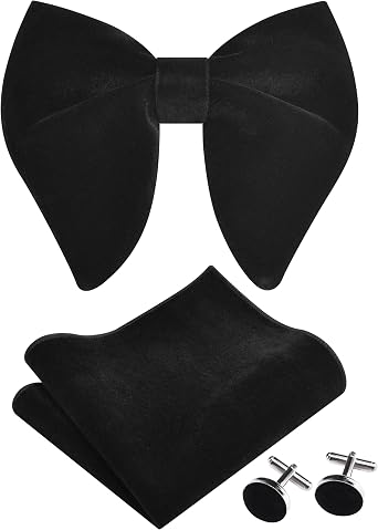 GUSLESON Mens Solid Plaid Velvet Pre-tied Adjustable Bow Tie and Pocket Square Cufflink Set with Gift Box