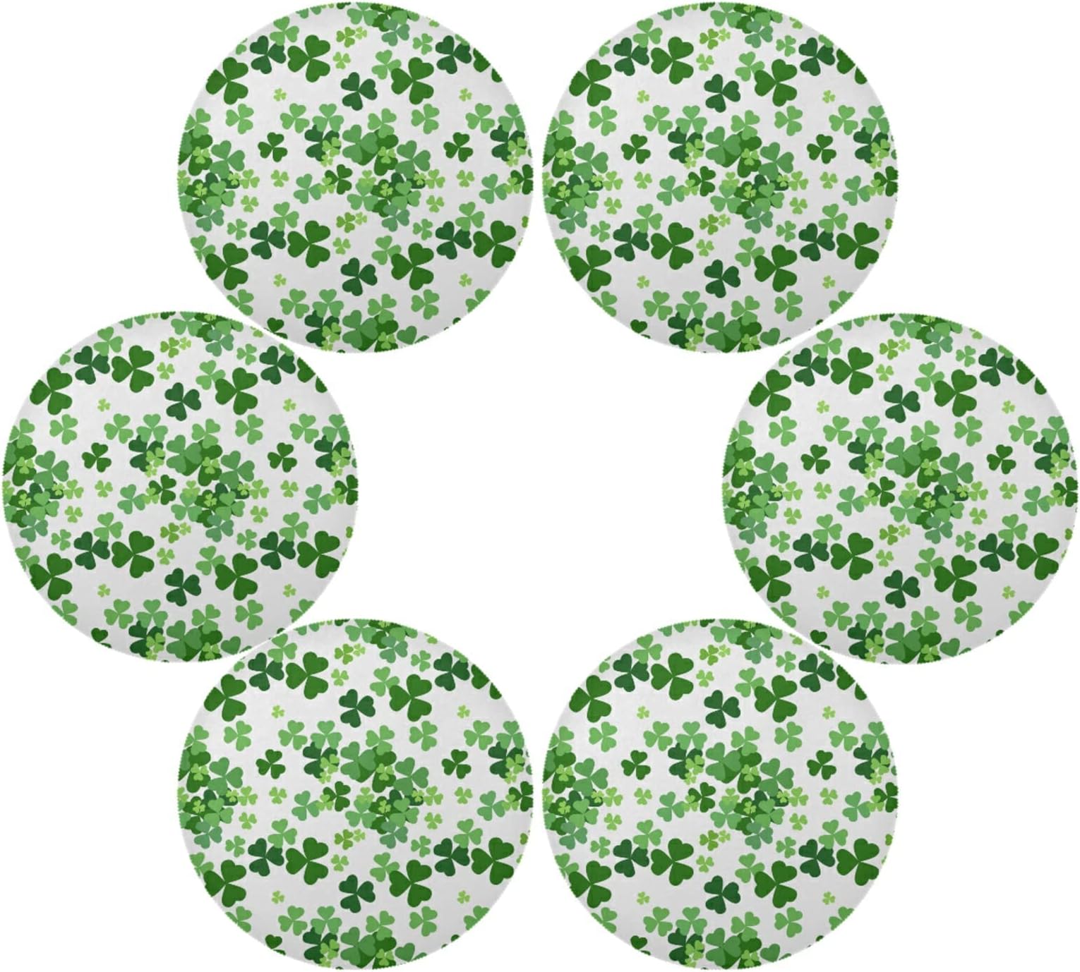 St. Patrick's Day Placemats Green White Gingham Pattern Shamrocks Round Placemats