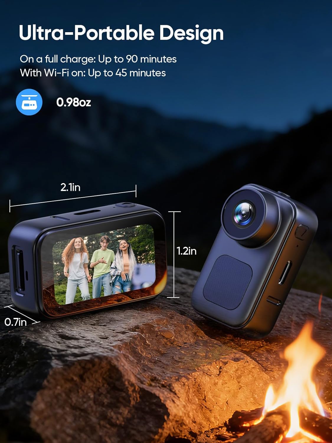 1080P Mini Body Camera PX30, Thumb-Sized Wearable Action Cam, 1.47" LCD Screen, 350mAh Battery, 90mins Recording, Audio Recording, Loop Recording for Bike, Motorcycle Helmet & Outdoor Activity(Black)