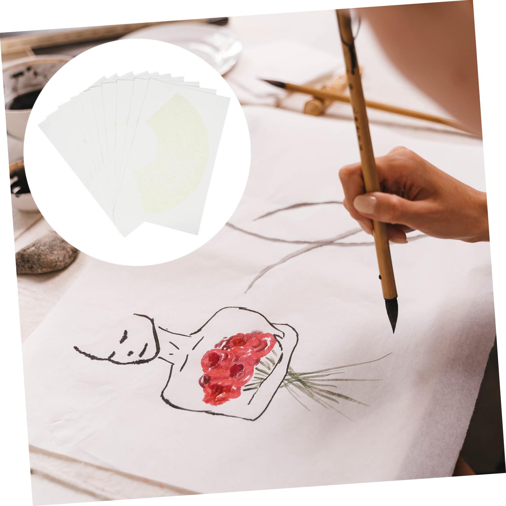 DIYEAH 20 Piezas Papel de Arroz para Pintura y Caligrafía Abanico Papel Xuan Grueso para Acuarela y Dibujo Artistas