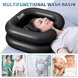 Cehim Inflatable Shampoo Basin - Portable Shampoo Bowl, Hair Washing Basin for Bedridden, Disabled,Injured, Hair Wash Tub for Dreadlocks and at Home Sink Washing (Black)