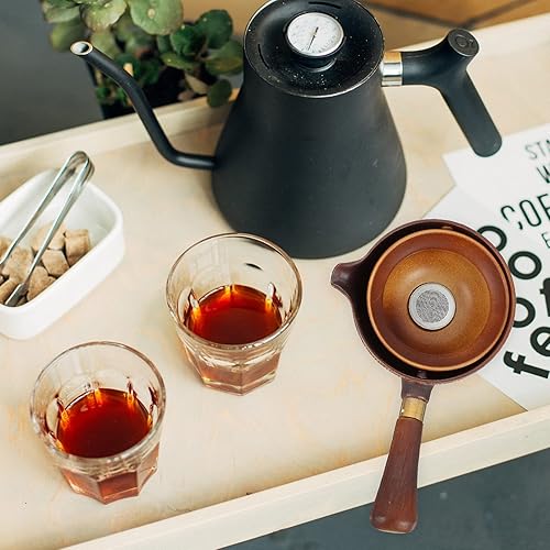 Miniatura 3 de DOITOOL Tetera de cerámica china de 360° lado para verter tetera con filtro para el hogar, tetera de cerámica Fu con mango de madera, mini oficina