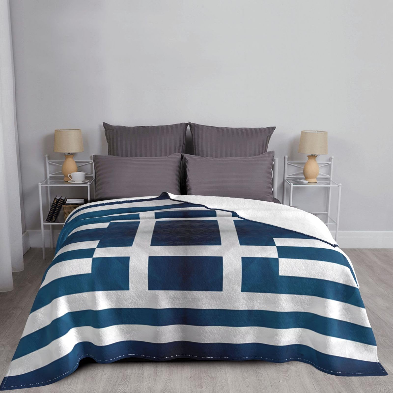 Manta de viaje portátil de 80 x 60 pulgadas, suave, resistente a las arrugas, plegable, exquisito estampado de bandera griega