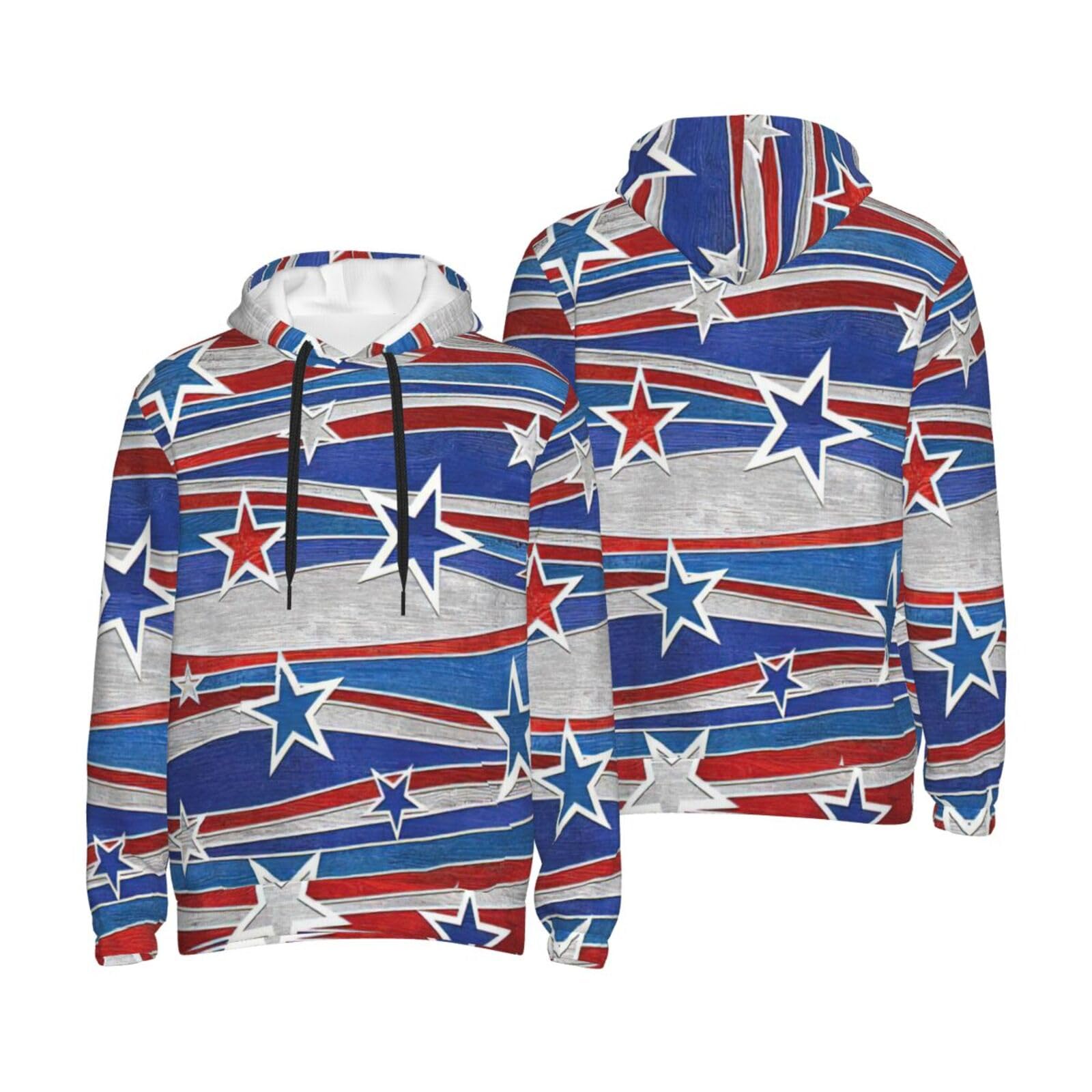 Patriotyczne gwiazdy paski Dzień Niepodległości graficzny nadruk bluza z kapturem dla mężczyzn moda sznurek sweter z długim rękawem bluza męska