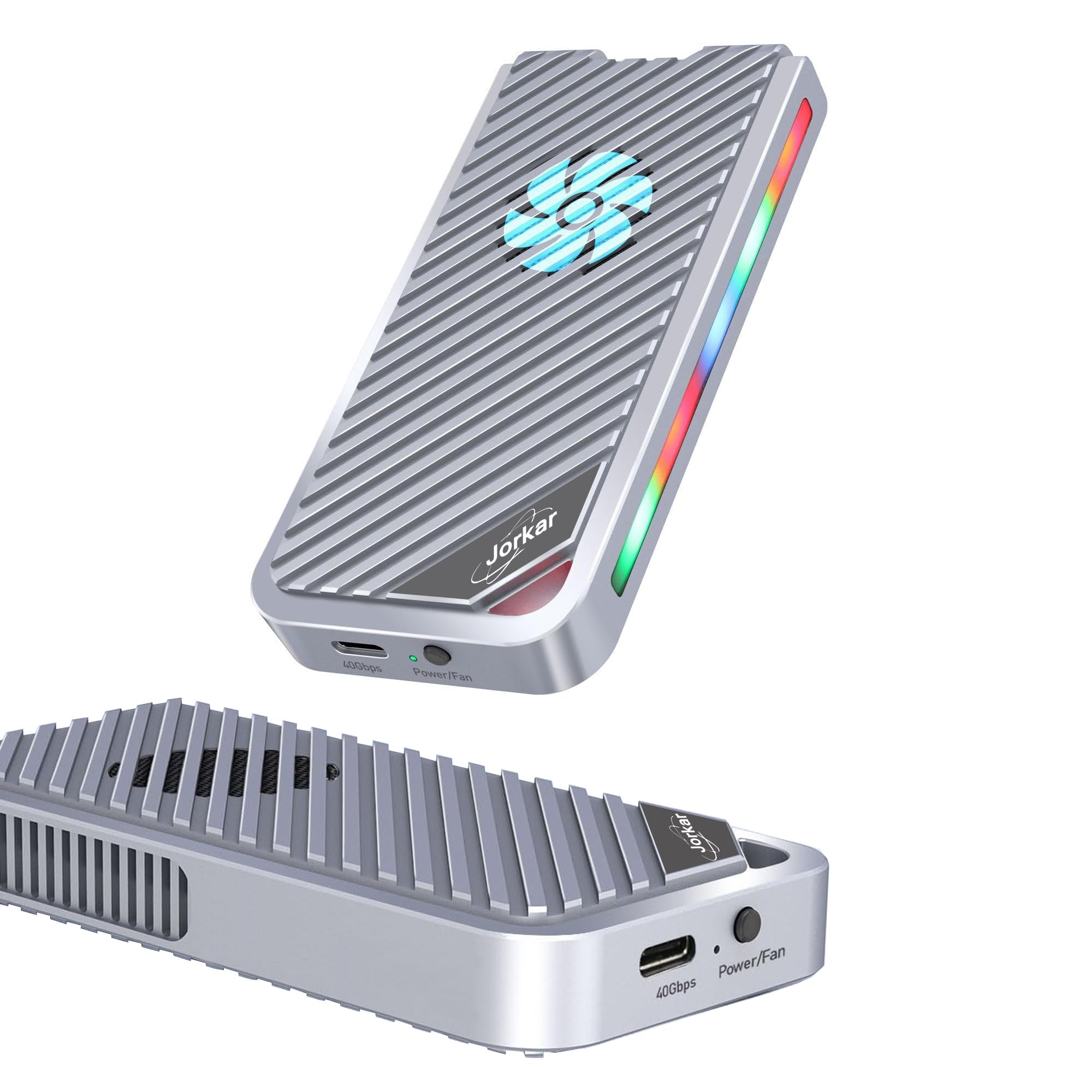Jorkar Scatola SSD NVMe Esterno Lettore 40Gbps con Ventola, Compatibile con Thunderbolt 4/3, USB4/3.1/3.0, Scatola in Alluminio M.2 a USB-C, 2280 M-Key PCIe (NO SSD)