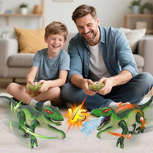 Miniatura 7 de Funbud Juguete de Dinosaurio con Control Remoto para Niños - Regalos de Cumpleaños para Edades 3 4 5 6 7 8 9 10 11 12 Años, RC Dinosaurio Caminante