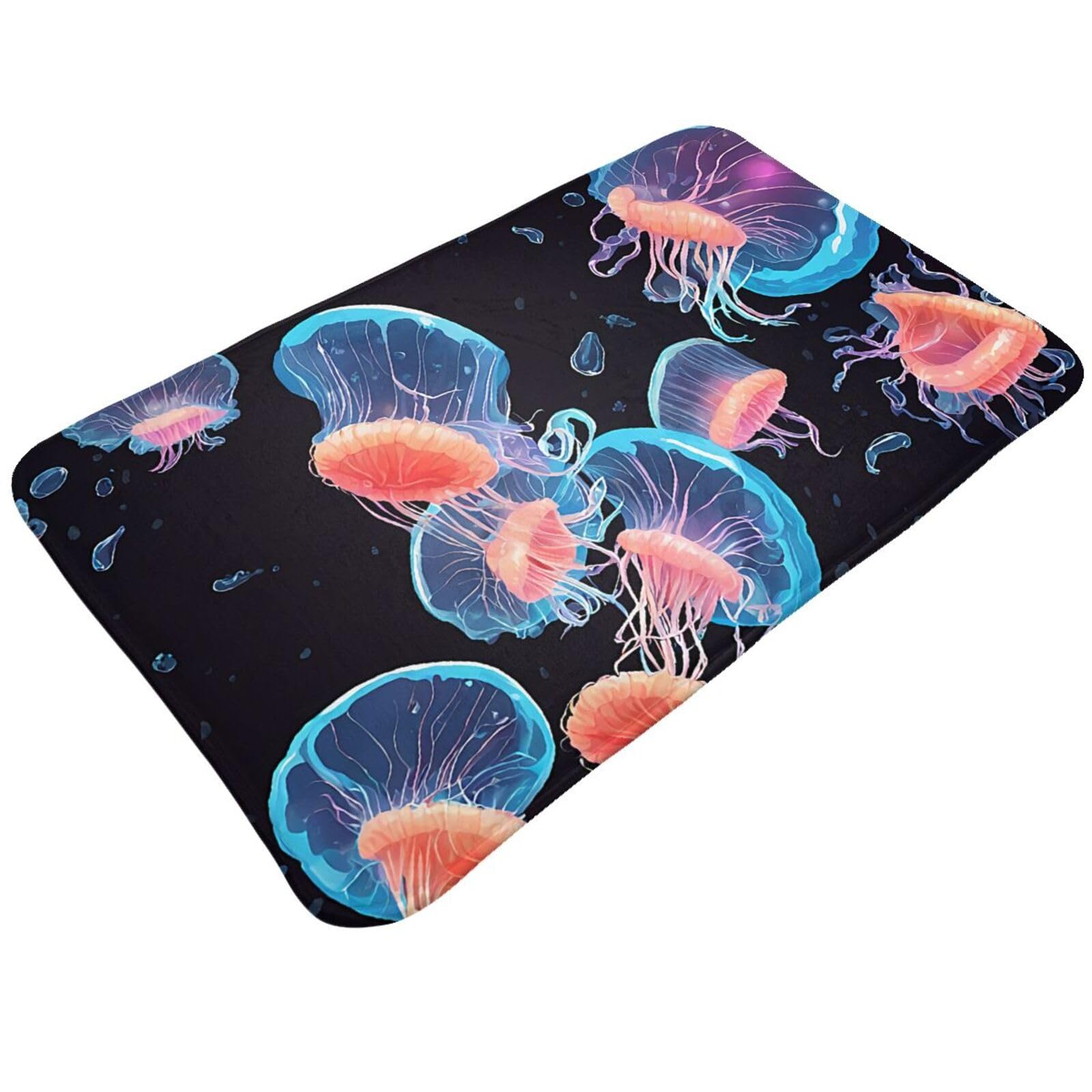 Colorful Jellyfish Print Living Room Bathroom Kitchen Anti Slip and Absorbent Carpet, Indoor Entrance Door Muddy Floor Mat, Ultra Soft Washable Carpet 21x31.5 Inches