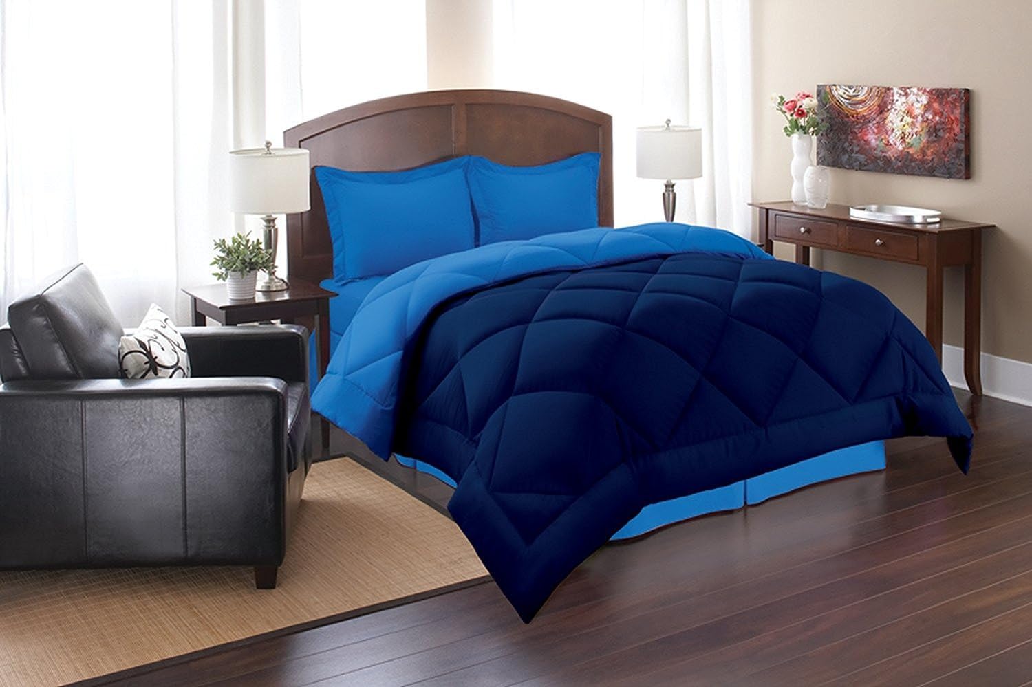 Super Soft Goose Down 2pc Reversible Alternative Comforter, Twin/Twin XL, Navy/Aqua